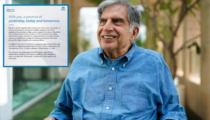 Tata Steel to pay monthly salary till retirement age to the families of all employees who die due to Covid-19!