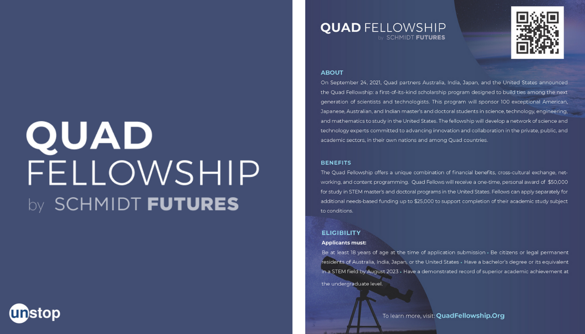 Quad Fellowship Program For Indian Students In STEM; Opportunity For Fully-Funded Graduate Studies In The US!