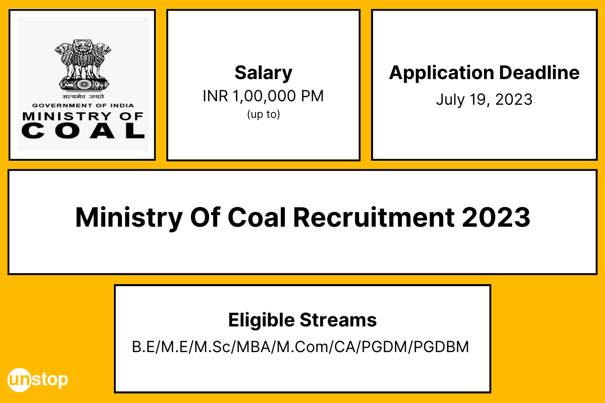 Ministry Of Coal India Recruitment 2023 For Grads and Postgrads (Salary Up to INR 1,00,000 PM)