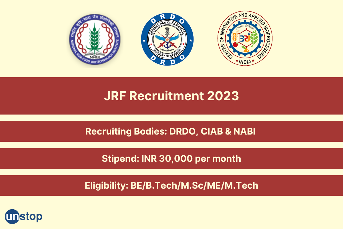 JRF Recruitment At DRDO, CIAB & NABI For BE/B.Tech/M.Sc/ME/M.Tech Students