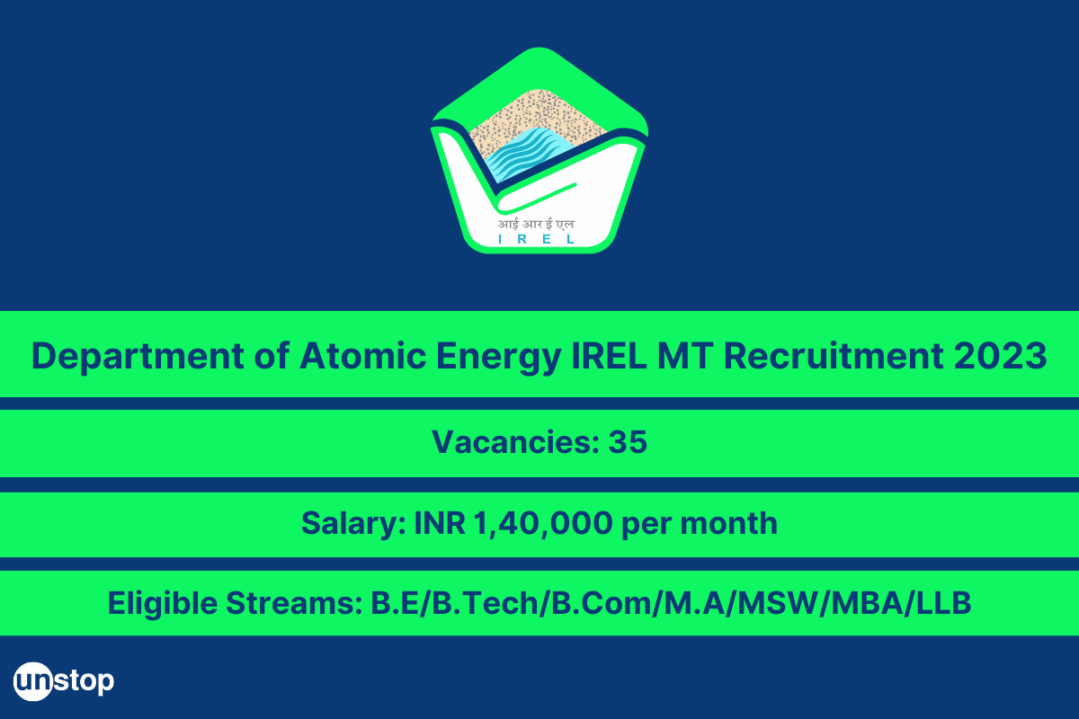Department of Atomic Energy IREL Recruitment 2023 For MTs; Salary INR 1,40,000 PM