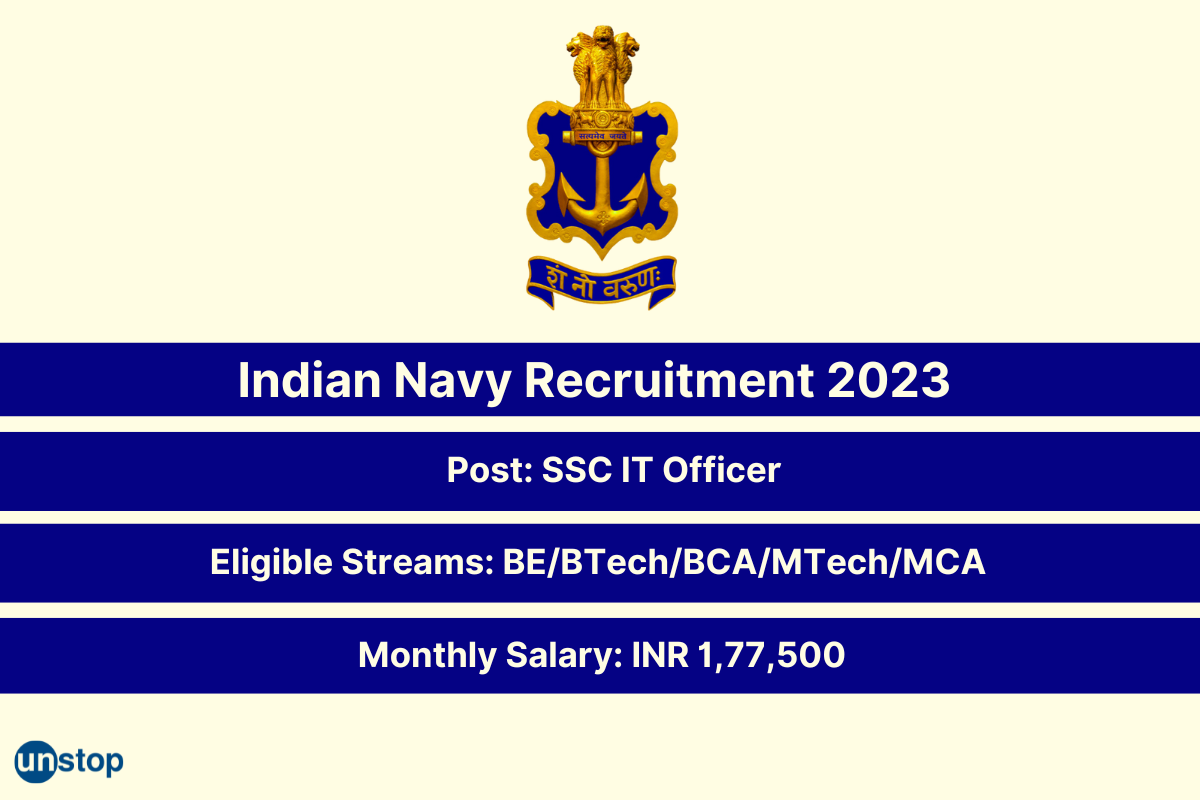 Indian Navy Recruitment 2023 For BE/BTech/BCA/MTech/MSc/MCA Students; Monthly Salary - INR 1,77,500