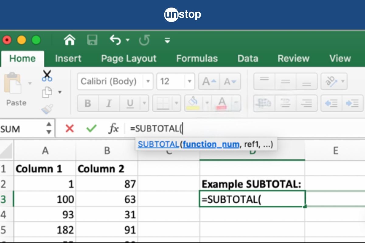 How To Use The Subtotal Function in Excel