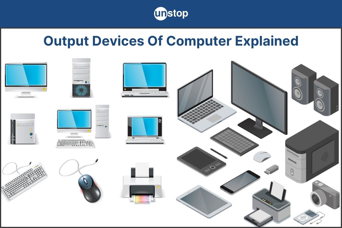 Output devices of computer displayed in perfect order
