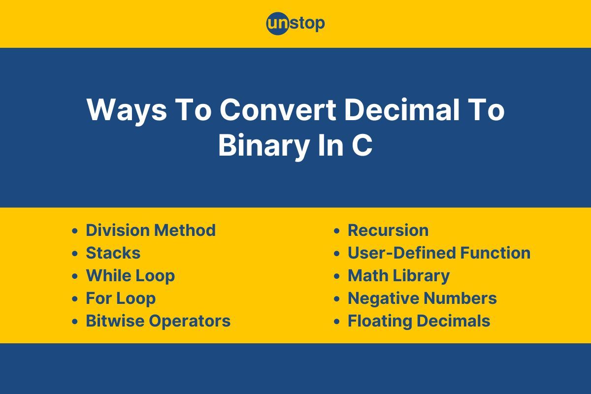 Decimal To Binary In C | 11 Methods (Examples + Complexity Analysis)