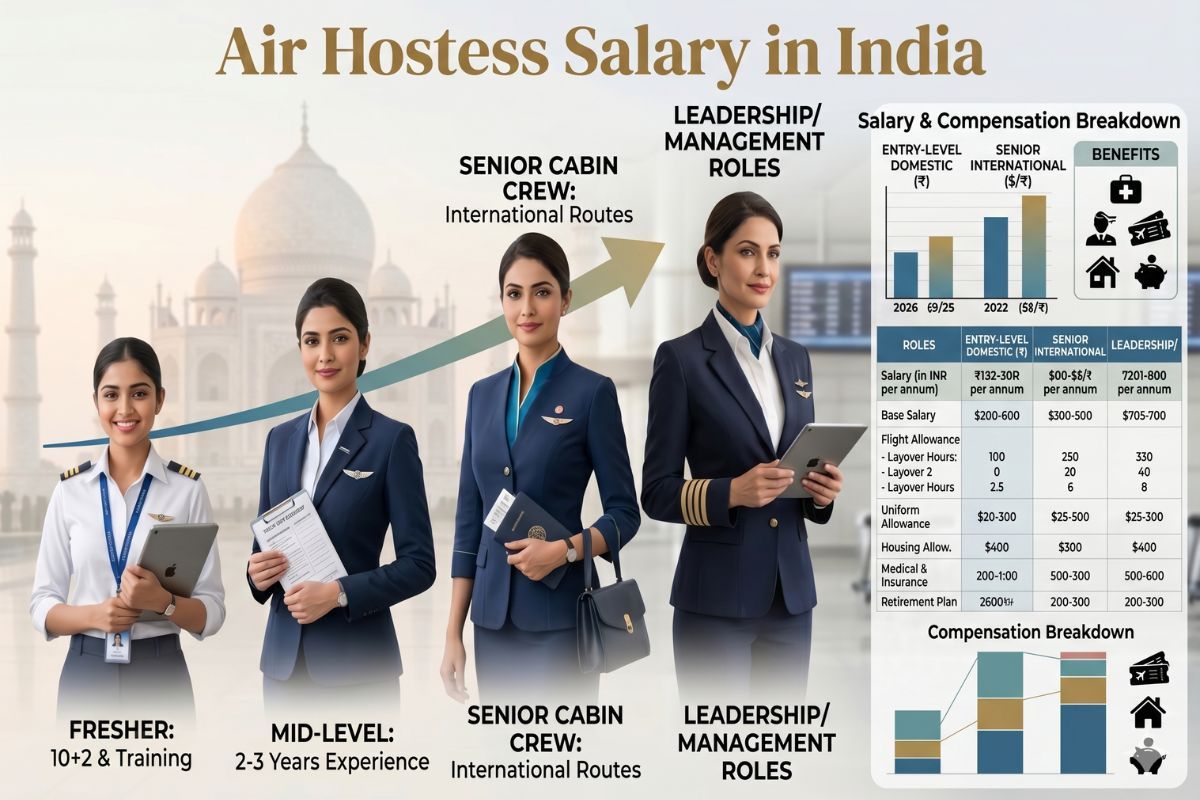 Air Hostess Salary in India 2026: Per Month Pay, Airline Salaries & Career Growth