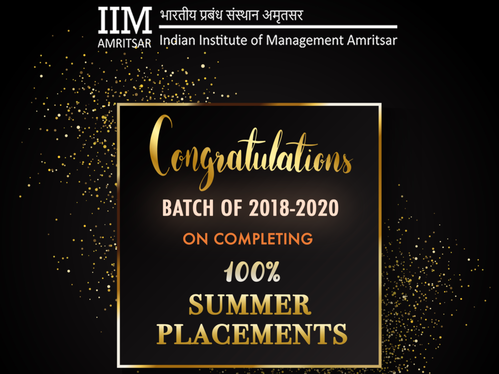 IIM Amritsar – Successful completion of Summer Internship Drive