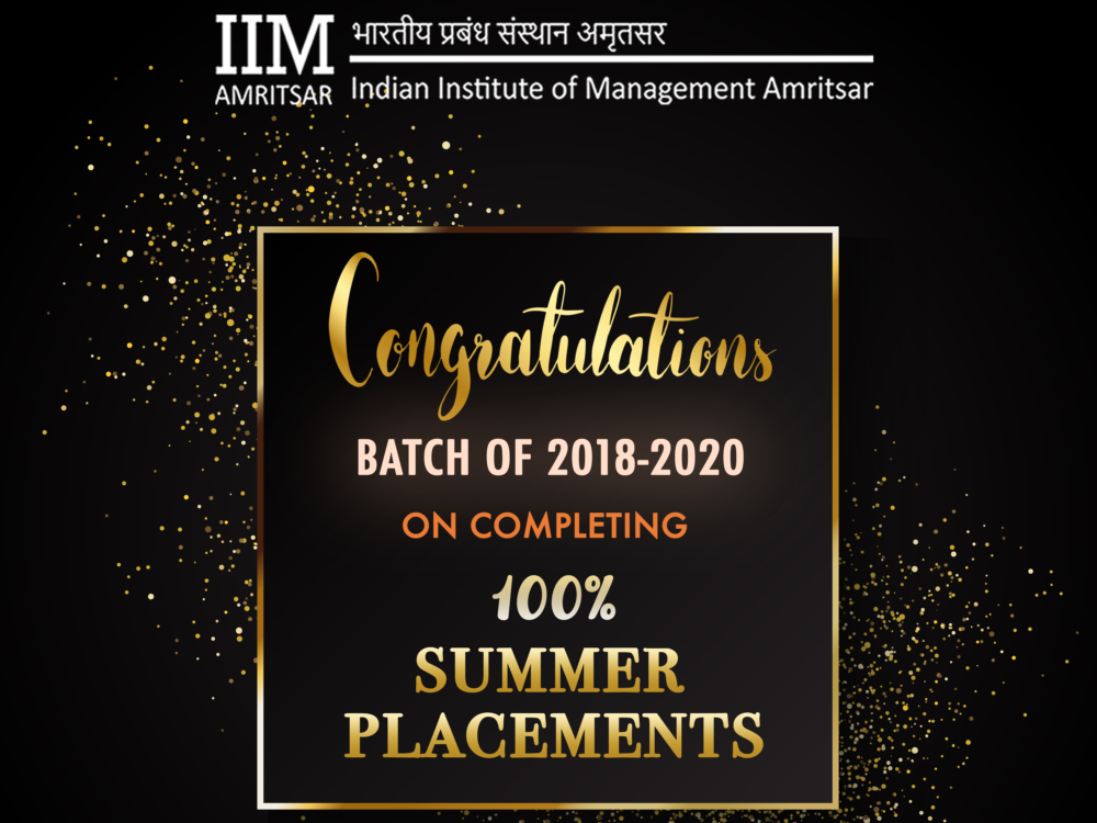 IIM Amritsar - Successful completion of Summer Internship Drive