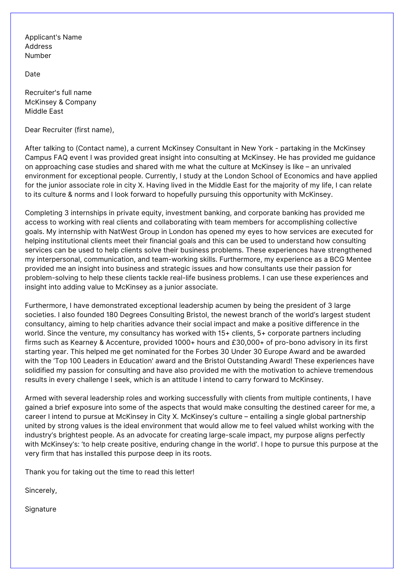 McKinsey cover letter