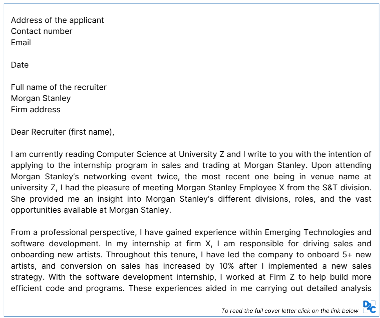 how to write a cover letter for morgan stanley