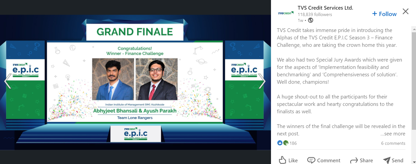 TVS Credit epic finance challenge national winners from IIM kozhikode