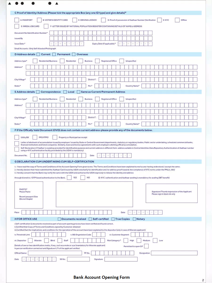 Bank account form