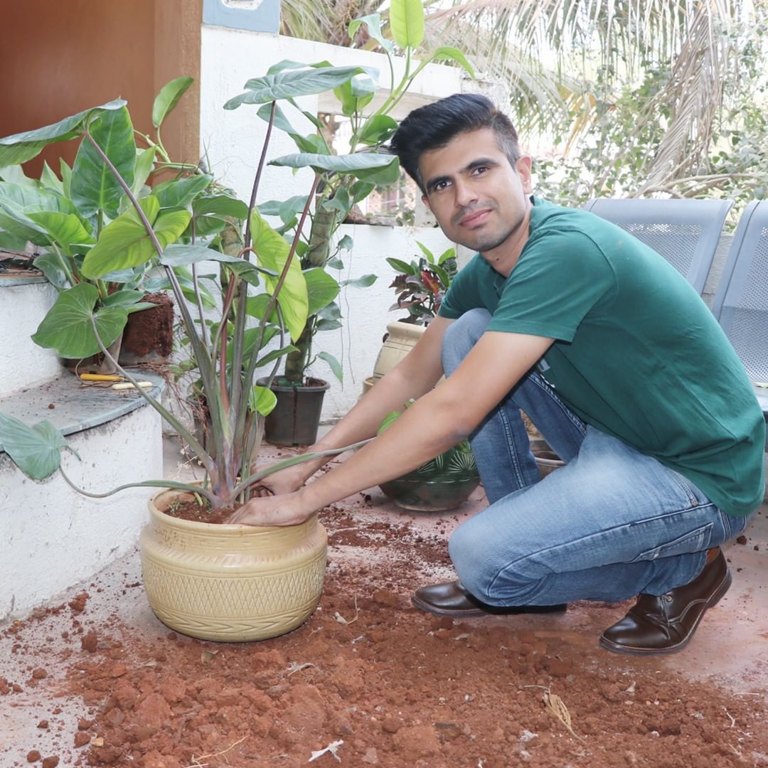 CEO Dadasaheb Bhagat taking care of a green sapling