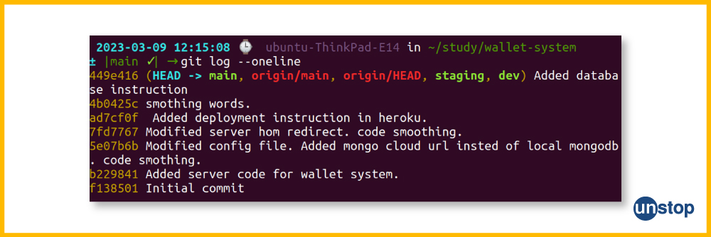 Git log with --oneline example