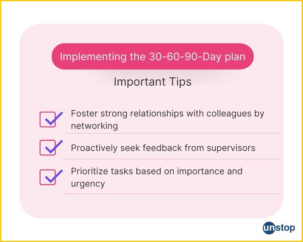 Tips for implementing the 30-60-90-day plan