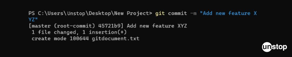 Example of git commit -m command