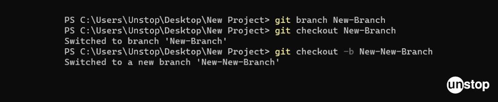 Git Commands | Example of git checkout command with -b option.