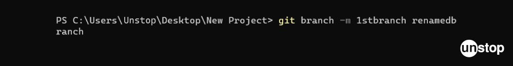 Git Commands | Example of git branch command with -m option.