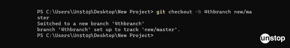 Git Commands | Example of git checkout command with -b option to create a branch from the remote branch