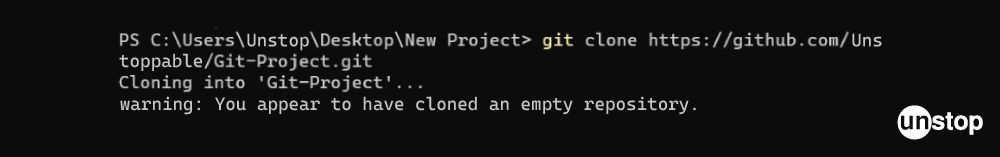 Git Commands | Example of git clone command with repository URL.