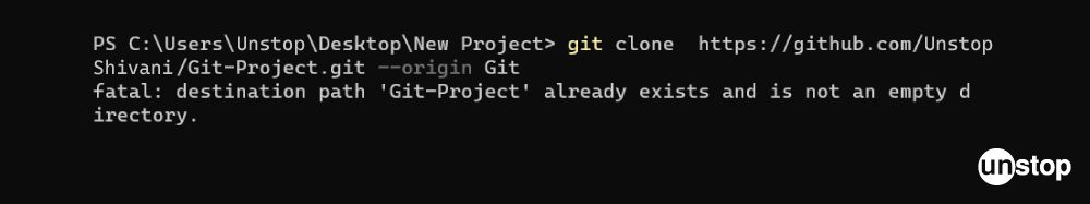 Git Commands | Example of git clone command with --origin.