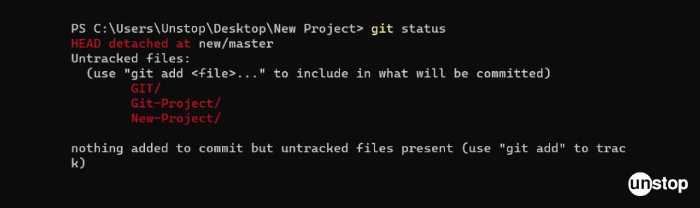 Git Commands | Example of git status command