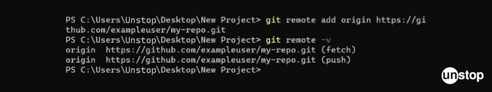 Git Commands | Example of git remote command to add a new remote repository.