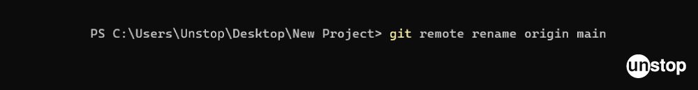 Git Commands | Example of git remote command to rename an old branch.