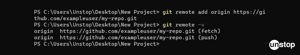 Git Commands | Example of git remote command.