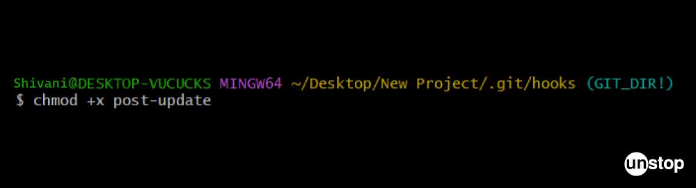 Example of making git hooks executable post update