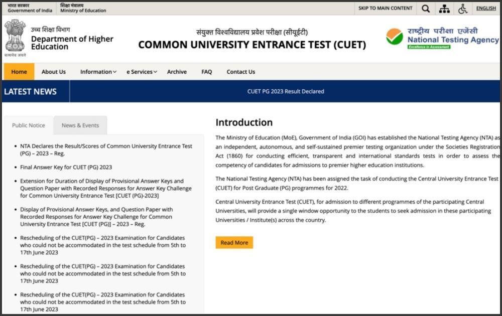 CUET Exam for UG & PG courses in India