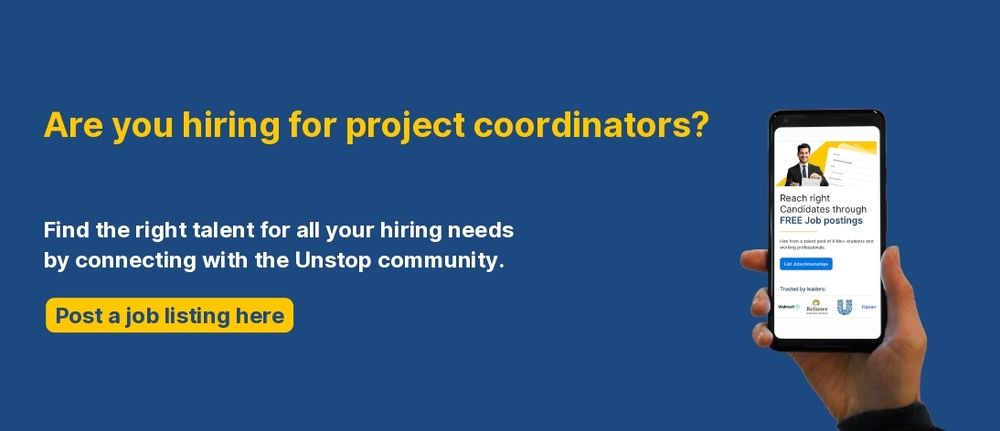 Hiring project coordinators on Unstop