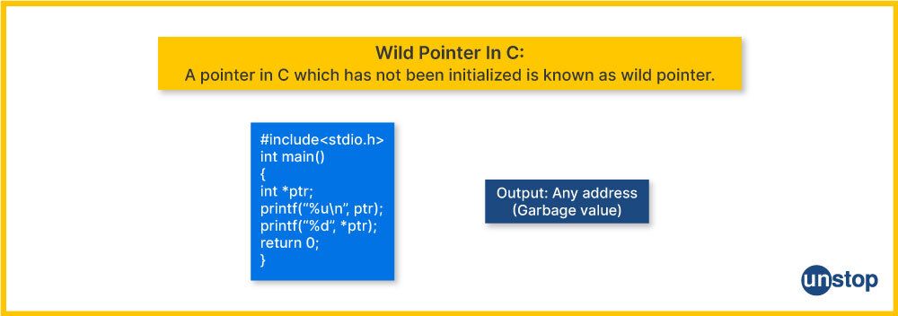 Definition and example of wild pointers in C.