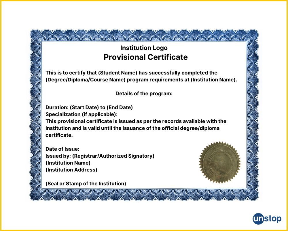 Sample of provisional certificate