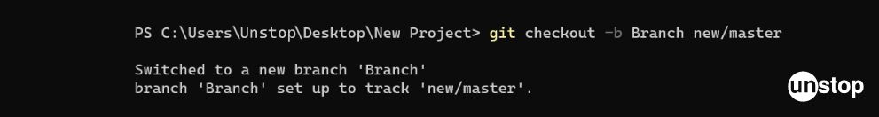 Switching branches in Git by creating a new branch to trac remote branch example