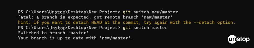 Switching Branches In Git | Handling detached HEAD with switch command example