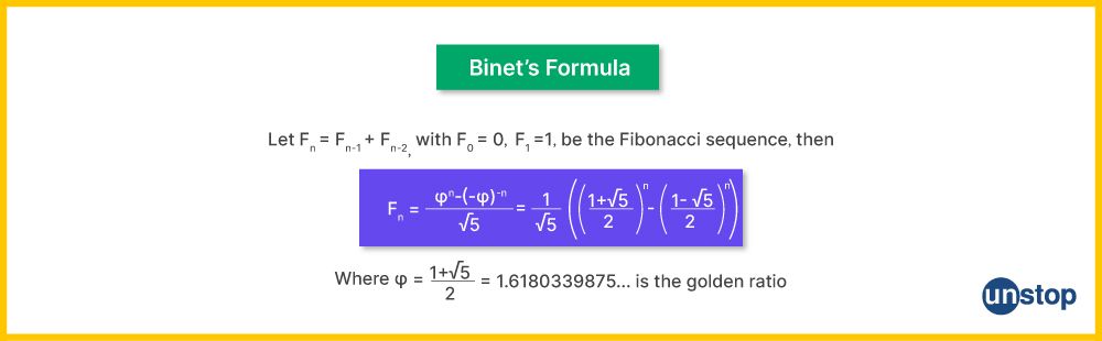 An explanation of the Binet's formula to generate the Fibonacci series in Python.