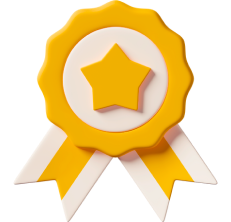 Reward badge with star and two ribbons