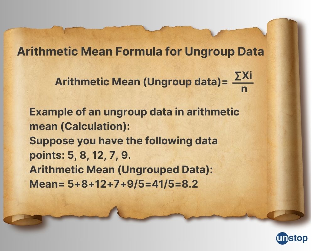 Ungroup data formula and calculation in arithmetic mean 