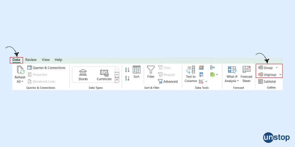 Using Grouping to Hide/Unhide Columns