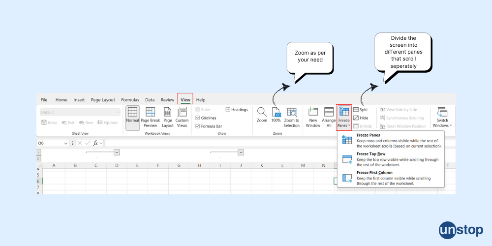 View options in Excel