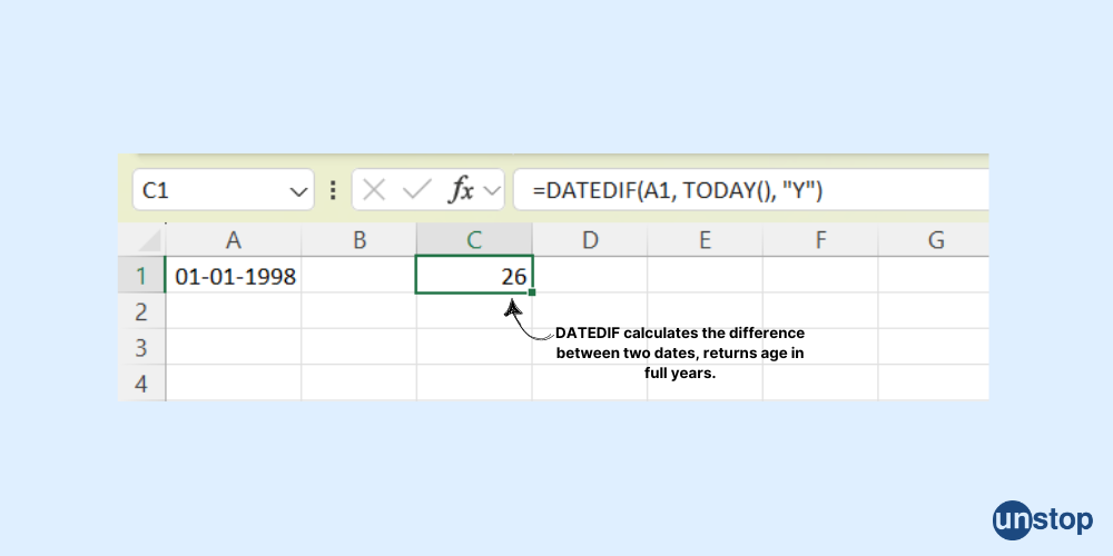 DATEDIF Function in Excel