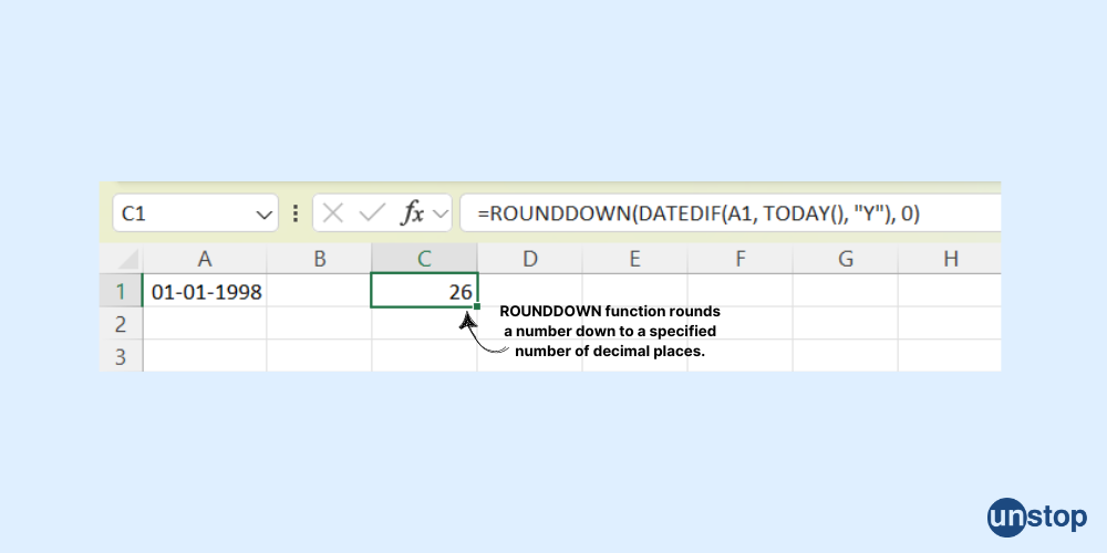  ROUNDDOWN Function in Excel