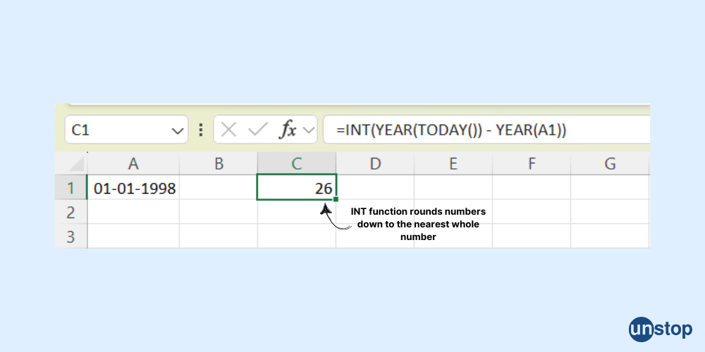 INT Function for Age Calculation in Excel