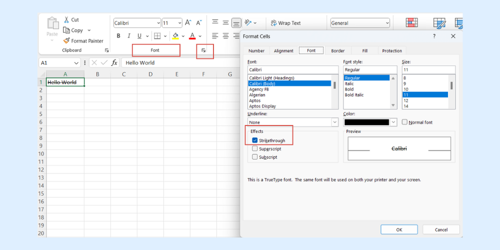Strikethrough in Excel