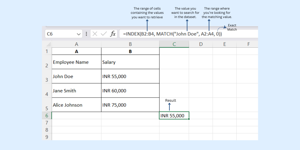 Basic INDEX MATCH Formula