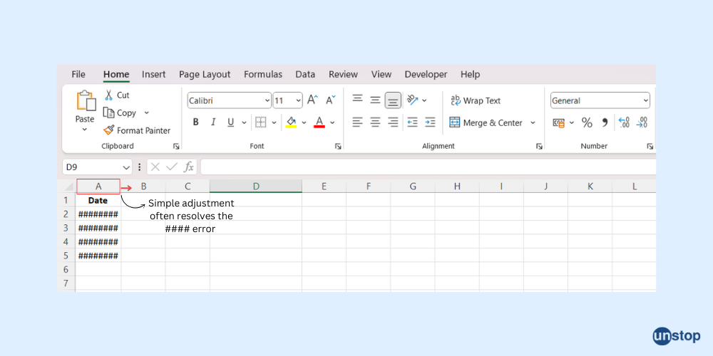 Adjust cell width to fix Excel error