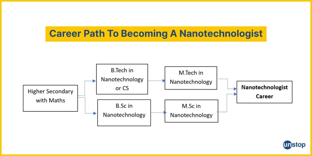 Flowchart showing educational pathway for a nanotechnologist career.
