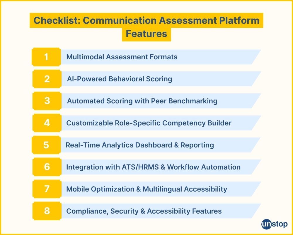 Checklist of essential communication assessment platform features