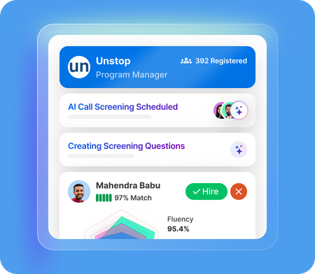 Set up AI calling campaigns in minutes with auto-generated call scripts and a live recruiter dashboard